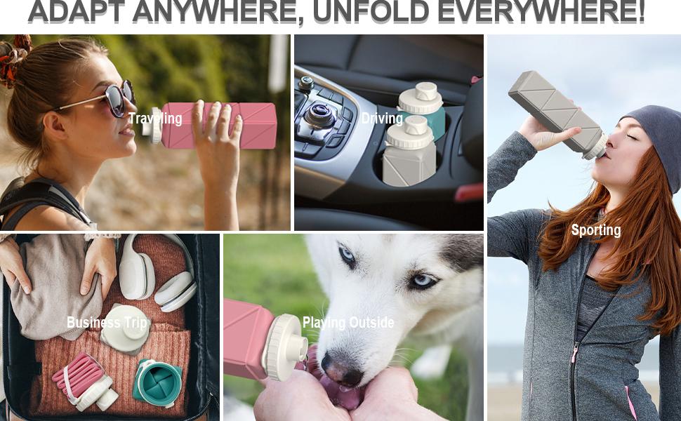 Collapsible Water Bottles 20.6oz, Silicone Foldable Portable Travel Water Bottle, BPA-Free, Leakproof Reusable for Traveling Camping Hiking Cycling Yoga Sports Outdoor, 1 Pack (Dark Blue)