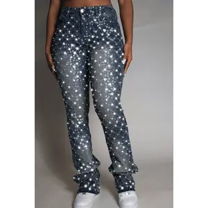 Sareka Dark Wash Rhinestone Stacked Flare Jean