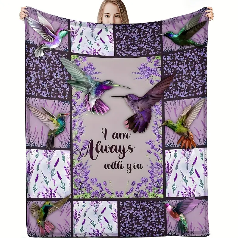 Hummingbird Print Flannel Throw Blanket - 280GSM Soft Warm Polyester, Machine Washable, Vibrant Colors, Cozy, Giftable for Home, Travel, Cozy Blanket Throw, Flannel Throw Blankets