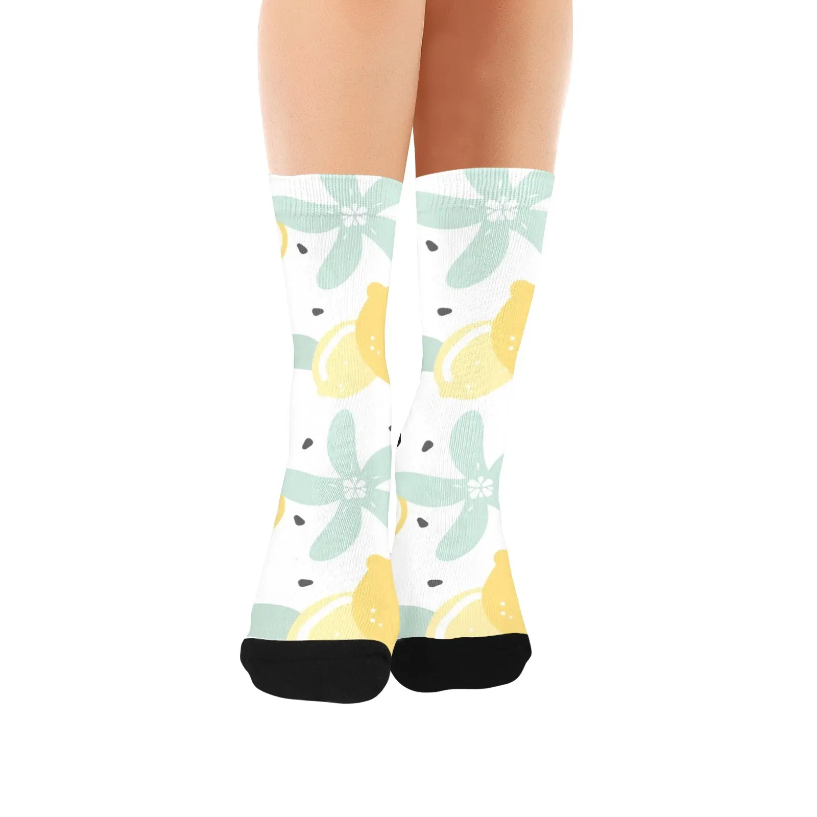 pattern with lemon and flower Custom Socks for Women