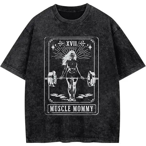 Men's Tarot Card Muscle Mommy Vintage Gym T-Shirt, Casual Menswear Fitness Top, Breathable Men's Top