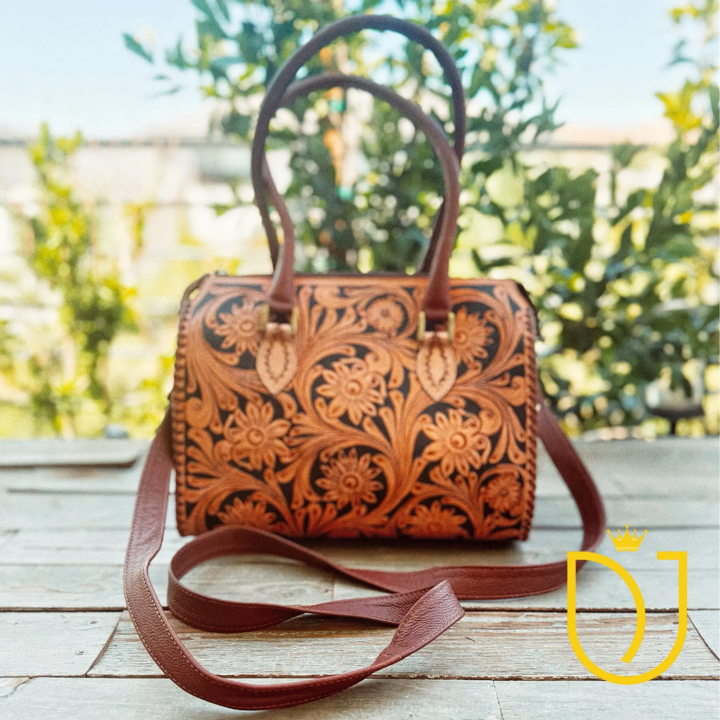 Whitby Hand Tooled Leather Satchel | Western Crossbody Bag | Genuine Cowhide Purse | Floral Tooled Handbag