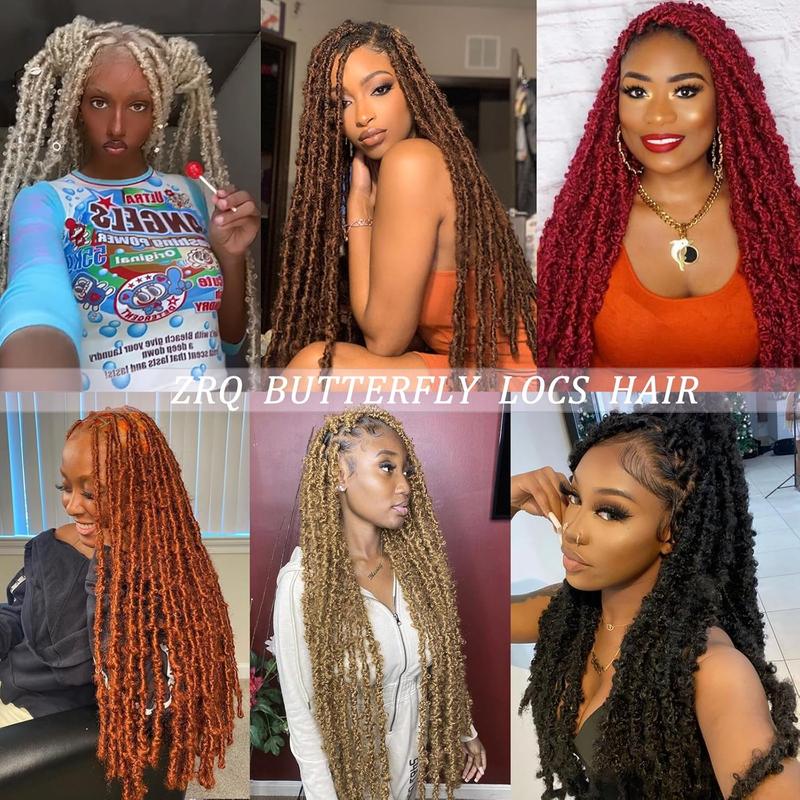 2Packs 30 Inch Butterfly Locs Crochet Hair Burgundy Faux Locs Synthetic Hair Extension for Women (30 Inch, BUG#）