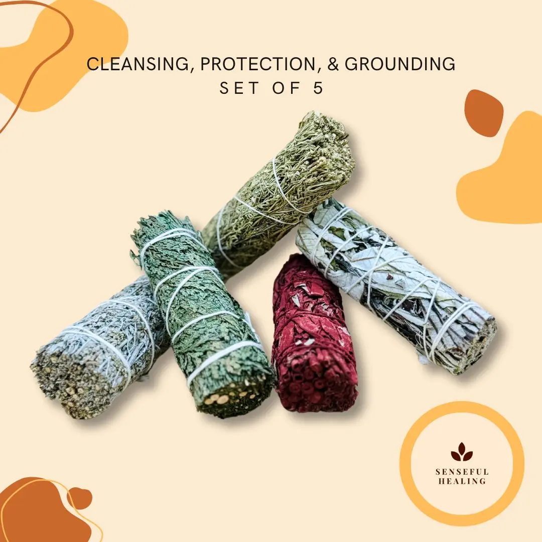 Intentions of Cleansing Protection and Grounding Sage Smudging Pack (Set of 5 Sage Bundles) - Plants Aroma Fragrance Scented Perfume Freshener