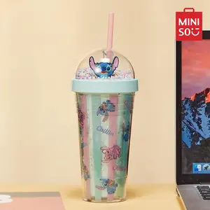 [Holiday Haul]  Disney Lio & Stitch Series Bubble Lid Straw Plastic Bottle 420mL/14.2oz Stitch Water Bottle Drinking Cup Drinking Bottle With Straw Birthday Gift Children's Day Gift,cozyvibes