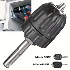 Quick Change Keyless Drill Chuck Set with Sds-Plus Adapter, 3/8-24unf & 1/2-20unf, Fits 0.8-10mm & 2-13mm Drills, Tool Accessories