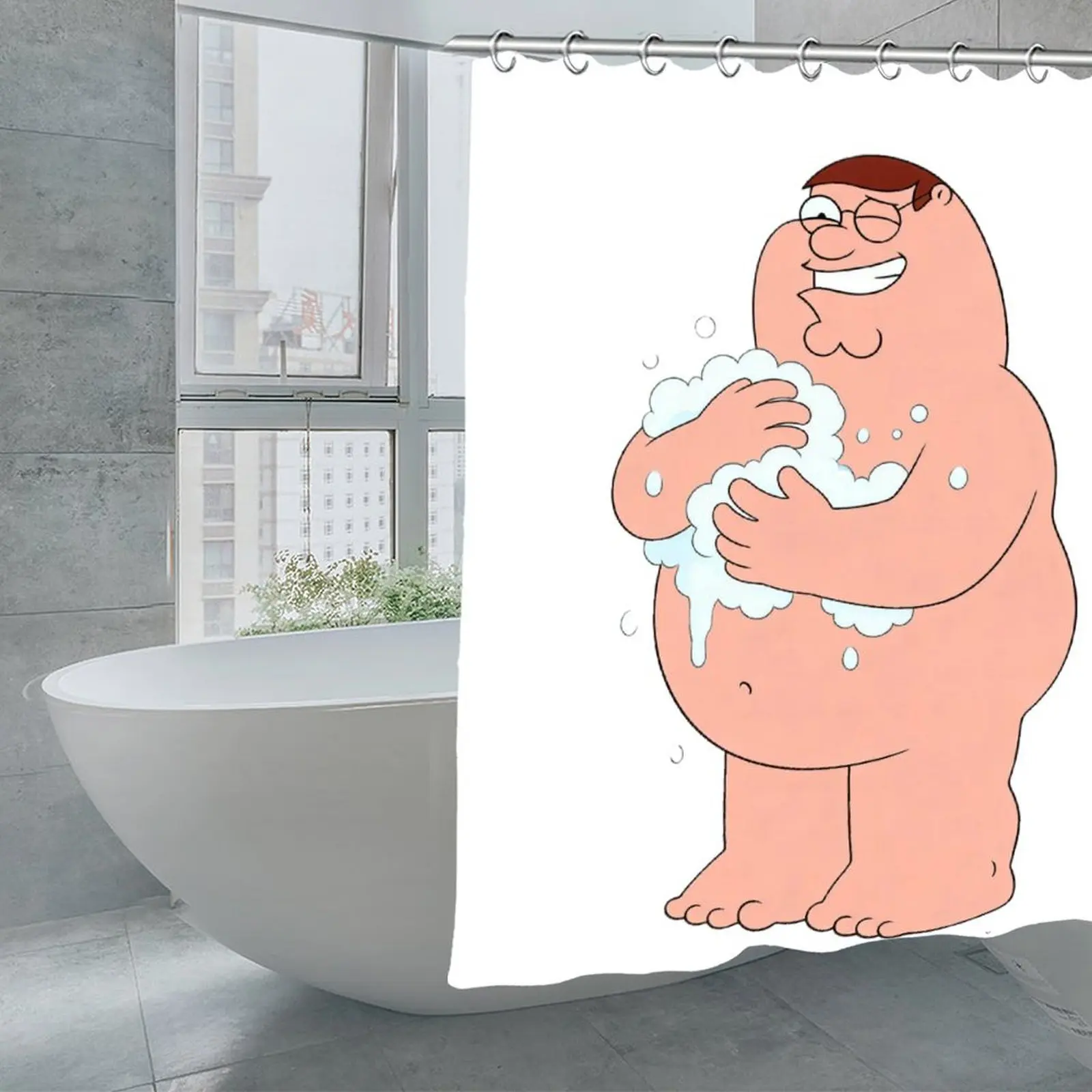 Family Guy Peter Griffin Novelty Shower Curtain - Fun Cartoon Waterproof Bathroom Shower Curtain - Humorous Bathroom Decor Shower Curtain