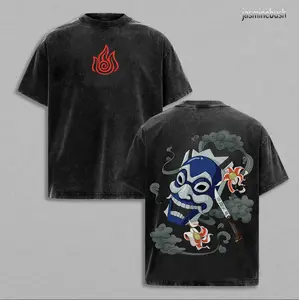 Avatar The Last Airbender Zuko Blue Spirit Mask T-Shirt Anime Graphic Tee Vintage Streetwear Unisex Oversize Heavyweight Cotton T Shirt Gift For Anime Fan Anime Double Printed Washed Tee