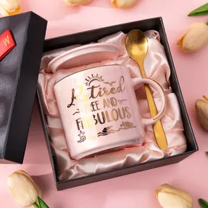 Funny Retirement Gift for Women 2026 14oz Pink Marble Coffee Mug, Gift Box Packaging. An ideal retirement gift for colleagues, teachers, doctors, bosses, friends, fathers, etc. who are about to retire.