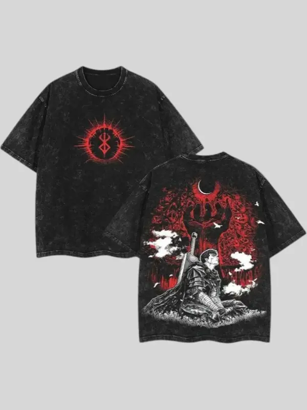 Valentine shirts Berserk Dark black Knight Guts wolf armor v17 goth dark anime manga game dark gothic 2 sided Washed Tshirt Soft graphic t-shirts fantasy streetwear streetwear lover graphic tee Menswear Top Casual humorous men