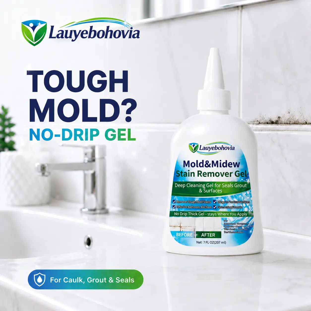 Mold & Mildew Stain Remover Gel, Deep Cleaning No-Drip Formula for Bathroom Grout, Shower Seals, Tile Gaps homeessentials