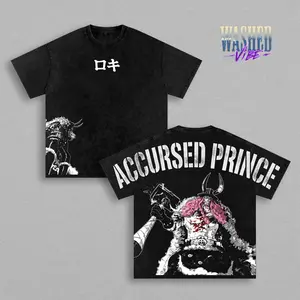 Retro Heavy Limited Loki Washed Tee – One Piece Elbaf Giant Accursed Prince Anime Manga Graphic Double Printed T-Shirt,Anime T-shirts Menswear Heavy Cotton Unisex Oversize Streetwear Vintage Retro
