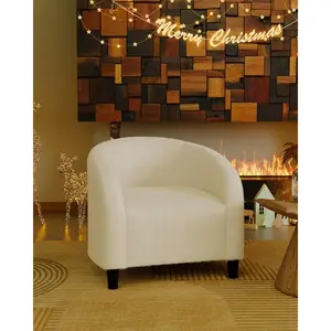 Accent Chair Living Room Chairs Boucle Barrel Chairs Round Armchairs for Bedroom Waiting Room Office Reception Chairs(Cream)