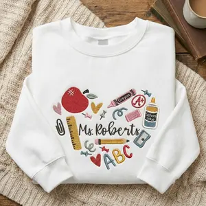 Embroidered 90s Vibe Teacher Sweatshirt - Embroidered Teacher Sweatshirt - Teacher Gift - Student Teacher Sweatshirt - DayCare Sweatshirt