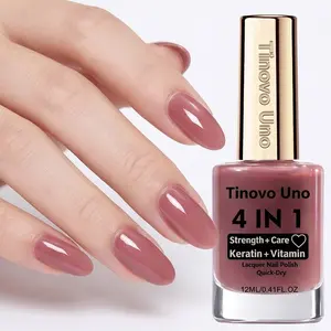 Tinovo Uno 4-in-1 Nail Care Nail Polish in Bean Paste Nude Pink, with a keratin and vitamin formula, Quick-drying, strengthens nails to prevent breakage, long-lasting, fade-resistant, Durable