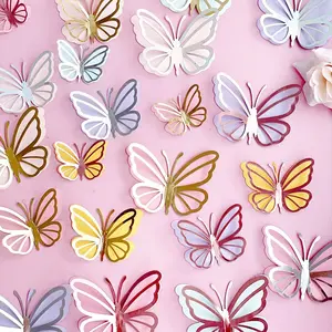 3D Pink Butterfly Cake Decorations With Happy Birthday Acrylic Cake Topper for Wedding Kids Birthday Party Cake Decor Tools Cake Decorating Supplies