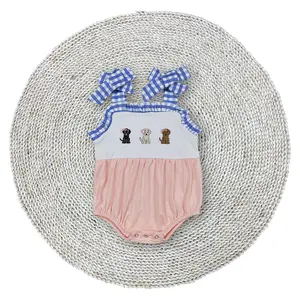 Little Baby Girls Straps Dogs Embroidery Summer Soft Bodysuits Rompers Soft Stretchy Bubbles