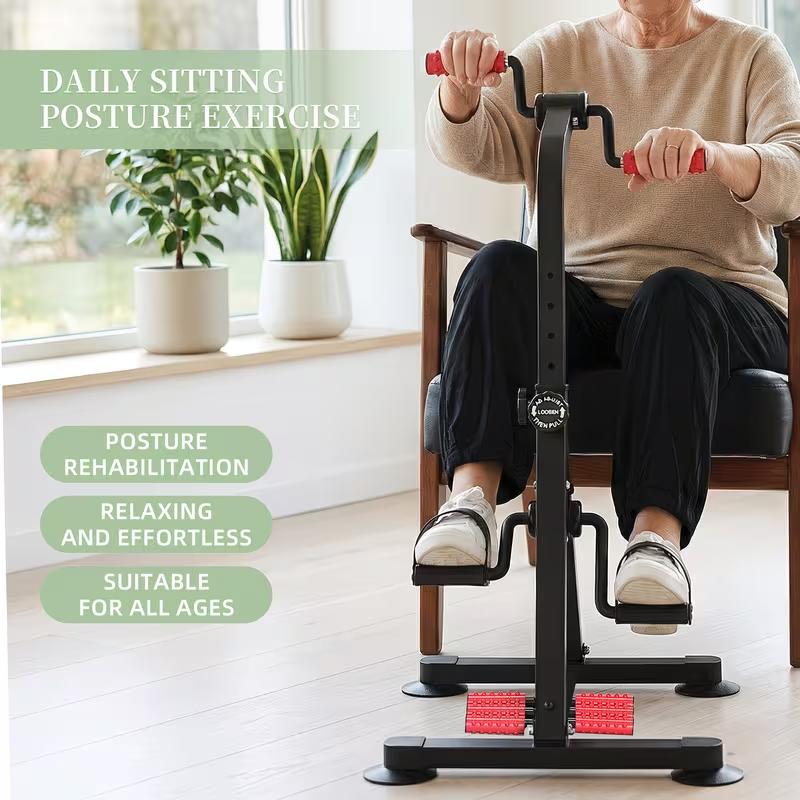 Sitting Pedal Exerciser for Seniors, 3-in-1 Rehabilitation Trainer for Arms, Legs & Knees, Home Rehabilitation Exercise Bike with Massage Rollers