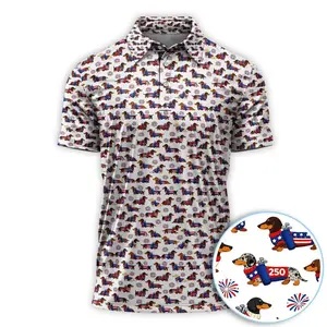 America 250 Dachshund Polo Golf Shirt Men’s Patriotic Wiener Dog Lightweight Casual Outfit Wear