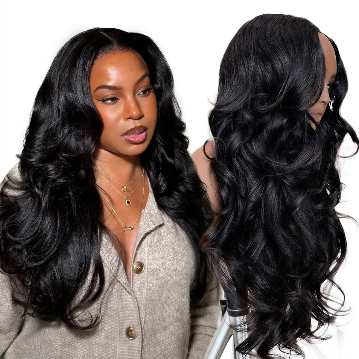 OQ HAIR V Part Wigs Human Hair Butterfly Cut Layered Brazilian Human Hair Wigs for Women Upgrade U Part Wigs No Sew in No Glue Human Hair 200% Density