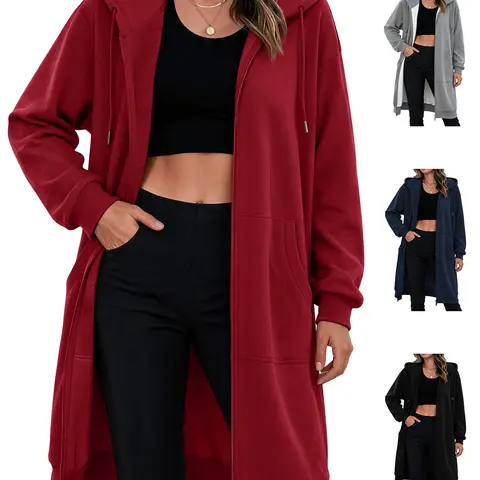 【Early Bird Price】HEEKPEK Women Casual Zip up Fleece Hoodies Tunic Sweatshirt Long Hoodie Jacket Cotton Long Sleeve fitted striped knitwear, Cardigan, Zipper, Everyday, Fabric, Tops, Minimalist