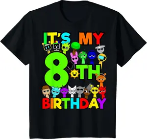Birthday Sprunki party decorations 8 year old Girls Boys T-Shirt | Tee for Youths, Kids – Short Sleeve Crewneck Solid Basic Tees Casual Tops 5-14 Years