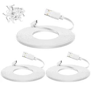 3-Pack 10 ft Cable for WYZE Cam Pan V3 Camera, Outdoor Power Adapter, 90 Degree Micro USB Cord, White