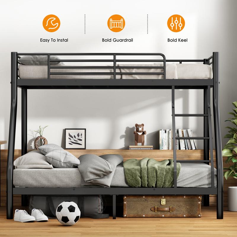 Bunk Bed Twin Over Full Size, Quiet & Sturdy Space-Saving Metal Bunk Bed with 9.8-Inch Guardrail and Ladder for Kids, Teens, And Adults, Black Heavy-Duty Frame with 400 lbs Capacity for Small Bedrooms & Shared Rooms Bunk Bed Twin Over Full Size, Quiet & Sturdy Space-Saving Metal Bunk Bed with 9.8-Inch Guardrail and Ladder for Kids, Teens, And Adults, Black Heavy-Duty Frame with 400 lbs Capacity for Small Bedrooms & Shared Rooms
