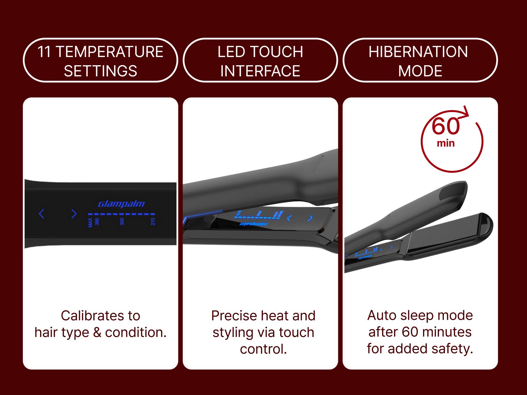 GLAMPALM GlamMuse Wide 1.5" Hair Straightener - All-Ceramic Flat Iron Infused with Vita-C, Salon Results with Less Heat Damage, Trusted by K-Pop Hair Stylists, Dual Voltage Hair Straightener, Silk Press (GP501T Pure Black)