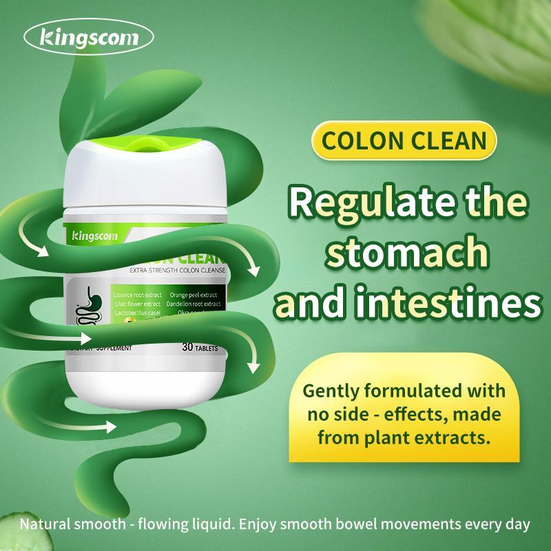 Kingscom Colon Clean Extra Strength 15 Day Cleanse Gut and Colon Support Caffeine Free with Okra Powder ,Dandelion Root & Orange Peel 30 Capsules