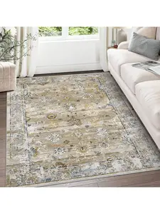 【Christmas Gift】Washable Rug  Area Rug Large Vintage Distressed Area Rug Stain Resistant Non-Slip Accent Rug Traditional Floral Medallion Floor Cover Carpet Rug For Living Room Decor, (Taupe/Green/Gray)