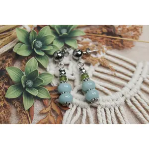 Amazonite & Jade Earrings, Steel, Hypoallergenic, Sensitive Skin, Gemstone Ball Post