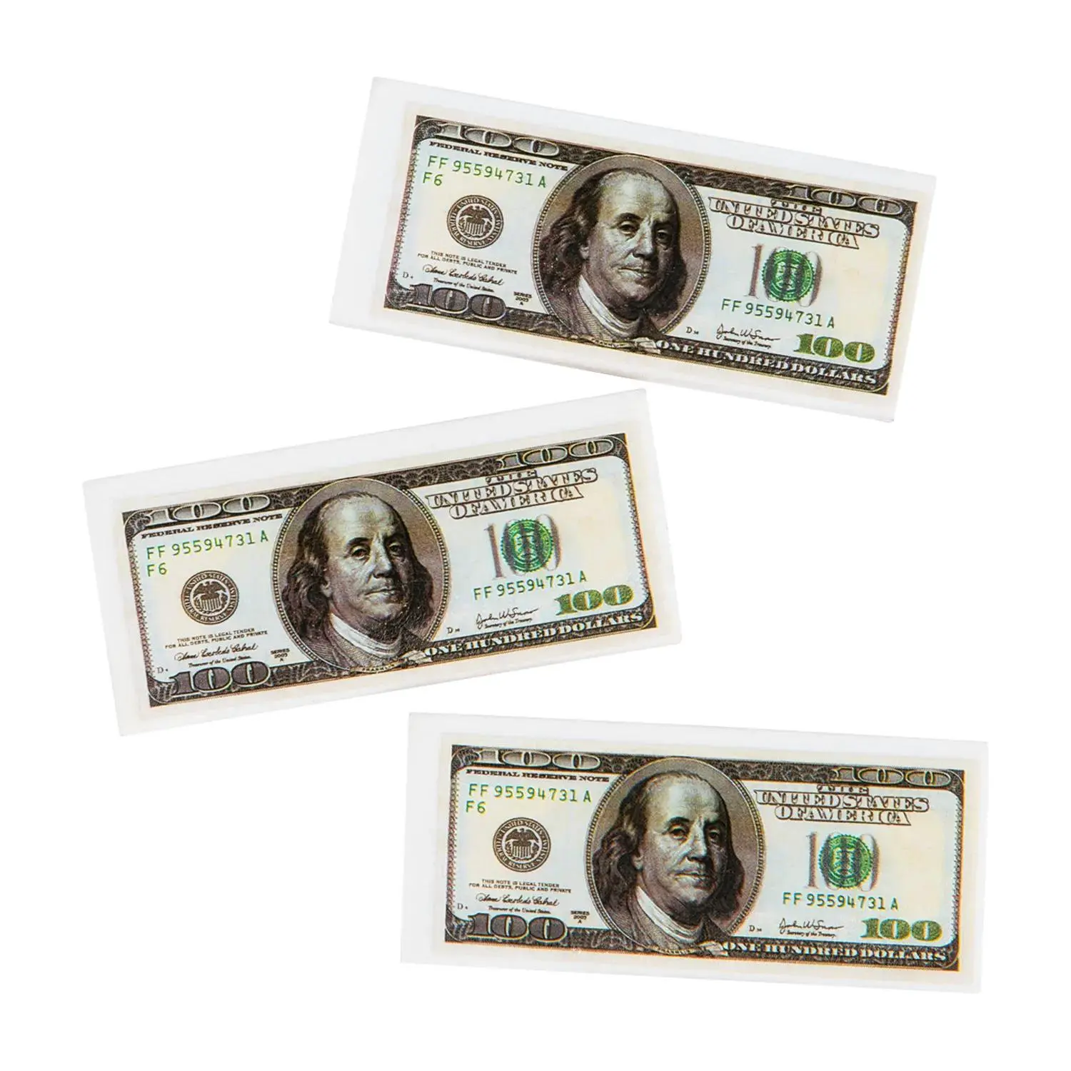 2 3/4" x 1 1/4" Realistic $100 Bill Rubber Erasers - 12 Pc.