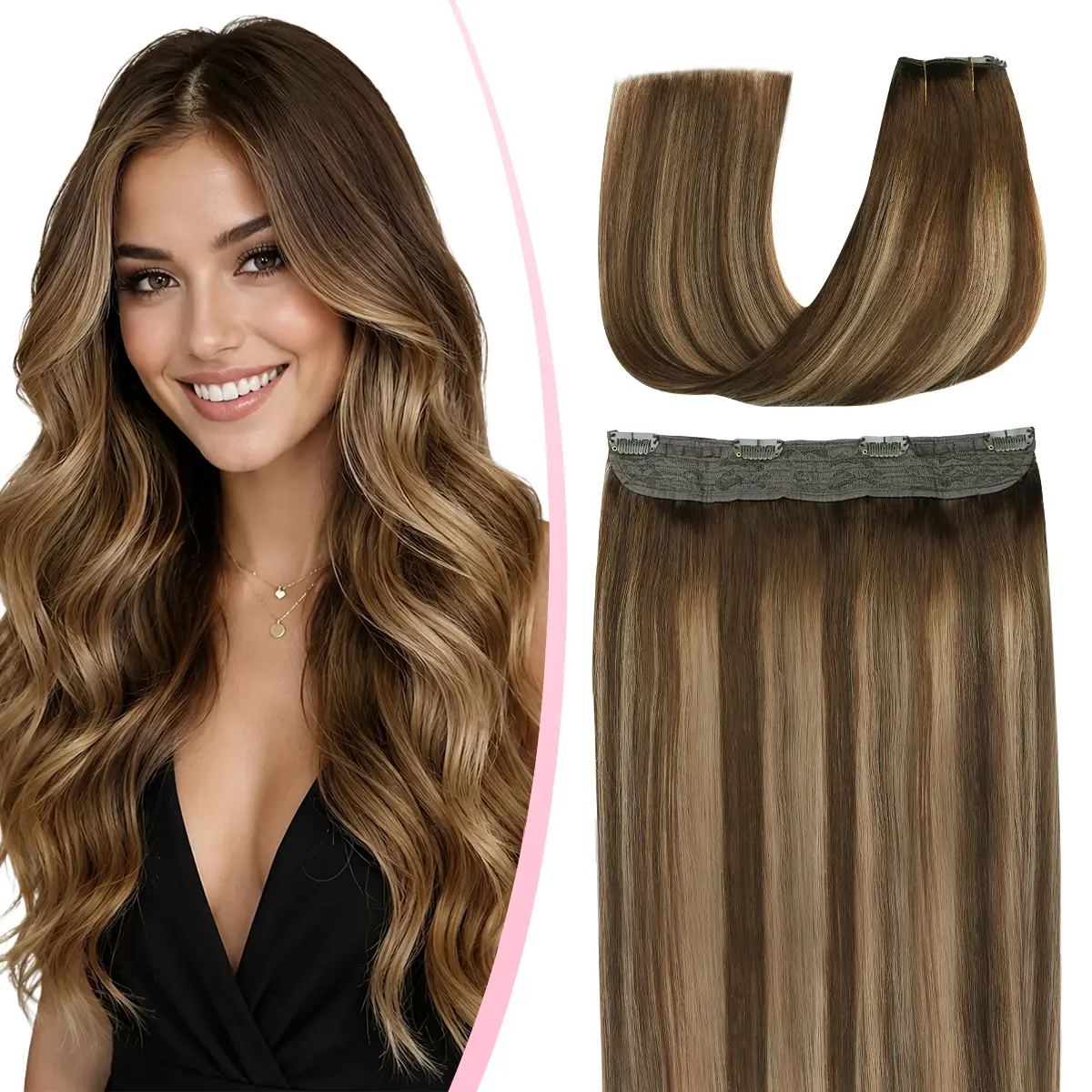 SURNEL Salon Quality Glueless Human Hair Extensions - Adjustable, Tangle-Free, Invisible Hairpiece, Natural Looking, Straight/Curl/Dye Compatible Hair Weave Extensions