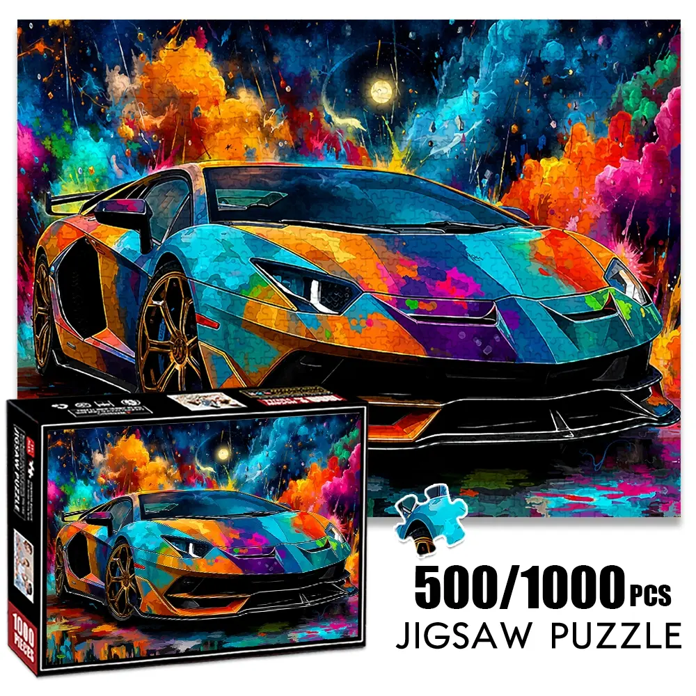 1pc 1000 piece adult puzzle 70x50cm Colorful Sports Car with Vivid Paint - Inspired Artwork500 pieces of paper jigsaw puzzle, suitable for adults and families, large-scale DIY puzzle interactive to