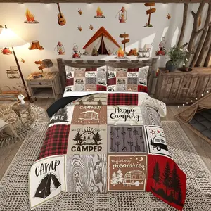 Feelyou Short RV Camper Bunk Comforter Set - Patchwork Buffalo Plaid Pine Tree Arrow Design, RV Camper Accessory, Bedroom Bedding Set, Decorative Bedding, Decorative Bedding Set