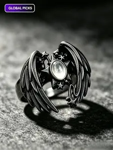 Angel Wings Ring Vintage Alloy Open Design, Gothic Style Jewelry, Halloween Party Accessory, Valentine's Gift, Healing Emotion Ring