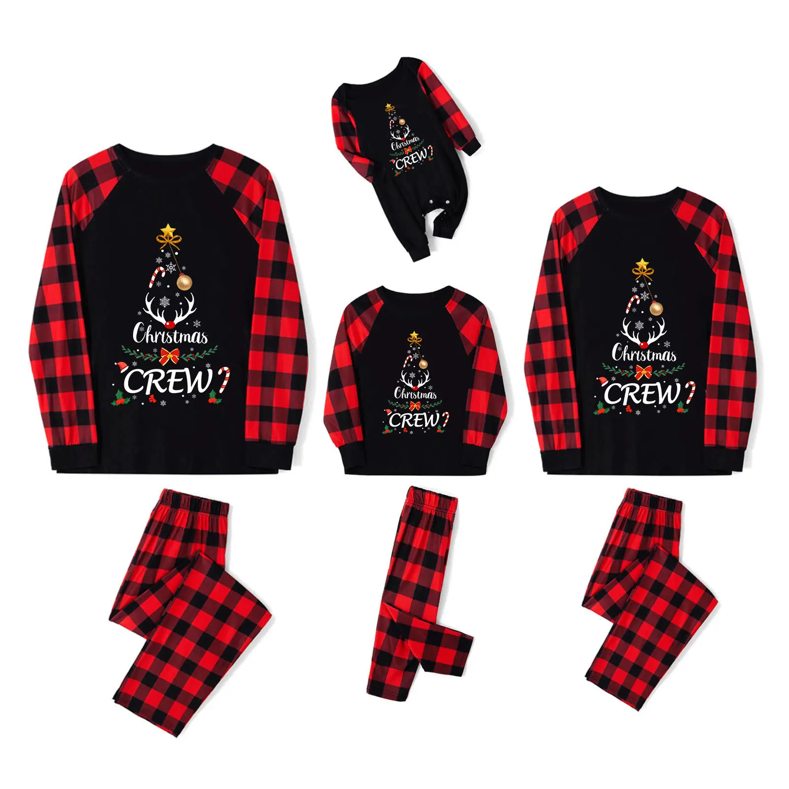 FOCUSNORM Family Matching Pajama Set Christmas Pjs Plaid Pajamas for Men Women Kids Baby and Pets Long Sleeve Sleepwear Set