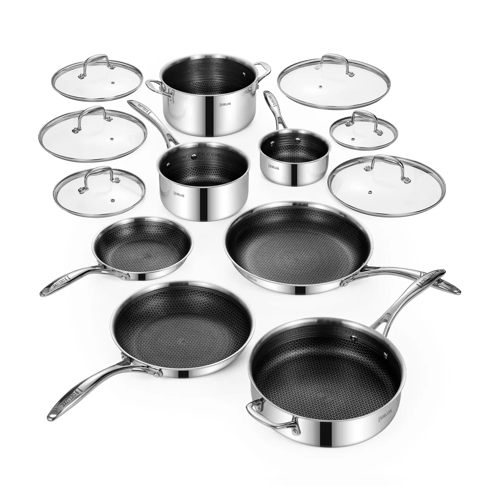 【Summerwins】Deluxe 13-Piece Hybrid Ceramic Nonstick Kitchen Pots and Pans Set, Stainless Steel Non-Toxic Modern Cooking Pot Sets, Pots And Pans Set Non Toxic