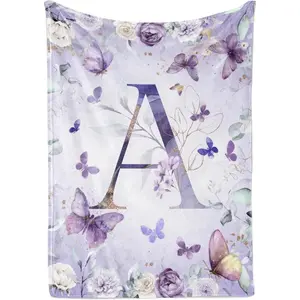 InnoBeta Butterfly Initial Birthday Gifts For Women, Gift Ideas For Her, For Mom, Grandma, Aunt- 300Gsm Flannel Blanket- 50"X 65"-A