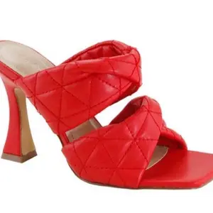 Woman Quilted Square Toe Heels - Bold Red Quilted Mules with Chunky Padded Crisscross Straps & Flared Block Heel for Stylish Comfort - Pu, Decor, Weight, Active, Girl, Walking Shoes, Nail, Women, Footwear