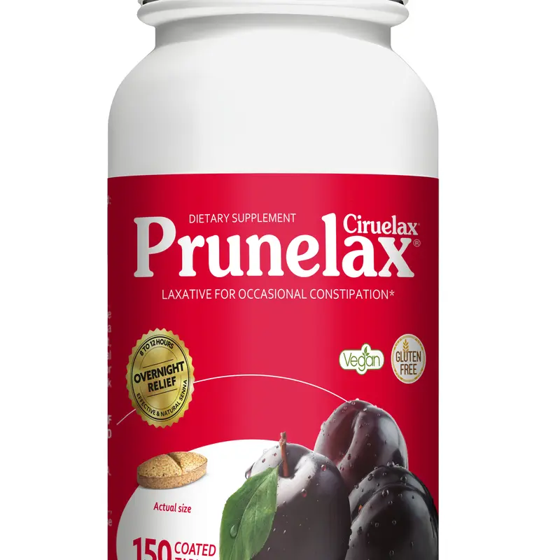 Prunelax Regular Strength Tablets - Natural Senna & Dried Prune Extracts for Gentle Overnight Relief - 150 Coated Tablets - Unflavored Supplement