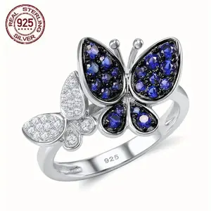 Anillo Elegante de Mariposa en Plata 925 con Zirconia Sintética Azul Exquisita para Mujer Sterling Silver