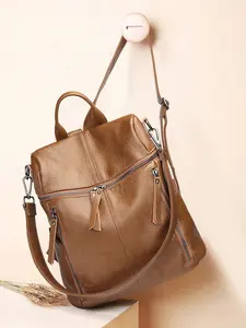 Women's 2026 New Soft Leather Patchwork Backpack, Korean Style Travel Bag, College Wind Multifunctional Backpack, Large Capacity Laptop Bag, Trendy Backpack
