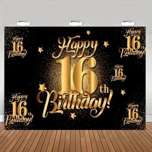 16th Birthday Party Banner, 1 Count Glitter Birthday Party Backdrop, Photo Background Cloth, Indoor and Outdoor Home Decoration, Ornaments