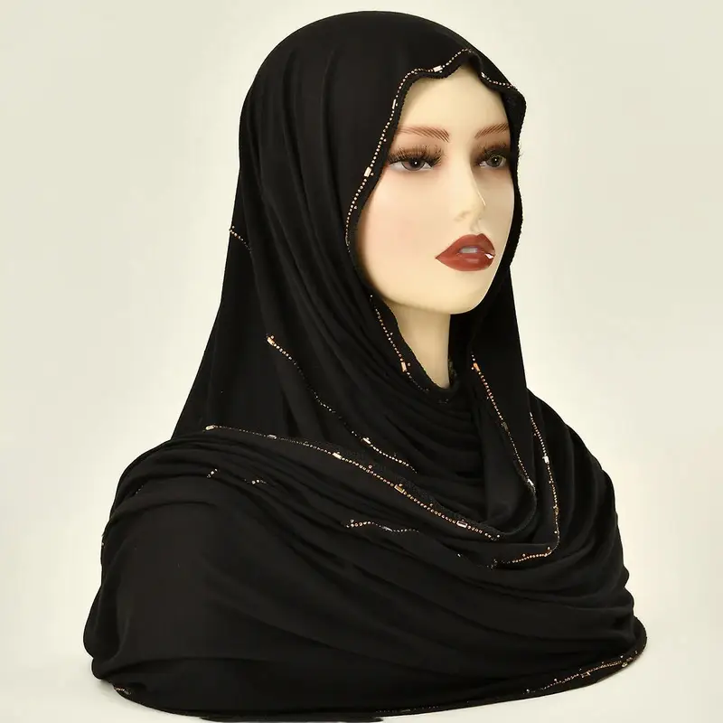 Rhinestone Modal Cotton Jersey Hijab Scarf For Women Stretch Shawl Plain Muslim Headband Fashion Solid Color Long Muffler