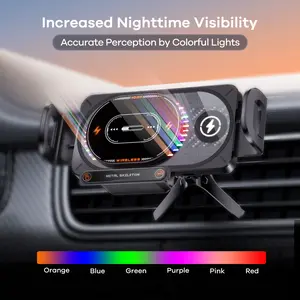 Car Wireless Phone Charging Mount, 15W Fast Charging with RGB Light, One-Touch Rotation & Extension, Movable Coil for Precision Charging, Rechargeable Battery for Use When Car Off, Compatible with Foldable & Regular Phones, Type-C Charger for iPhone & A