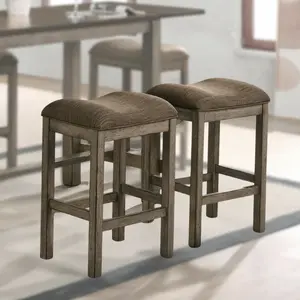 Gumboro Counter Height Stools with Light Chestnut Finish with Brown Saddle Upholstered Cushion Seats (Set of 2)