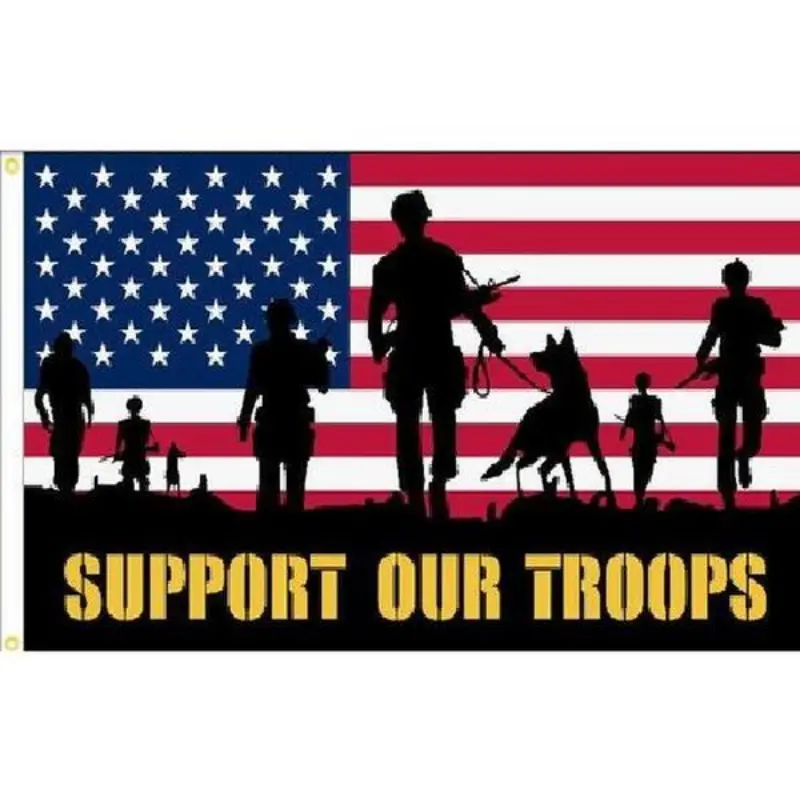 USA Patriotic Support Our Troops Military Soldier Flag Banner with Grommets, 100D, 60x40 in Skin-Friendly Soft Lightweight Home Decor Wall Tapestry for Holiday Gifts