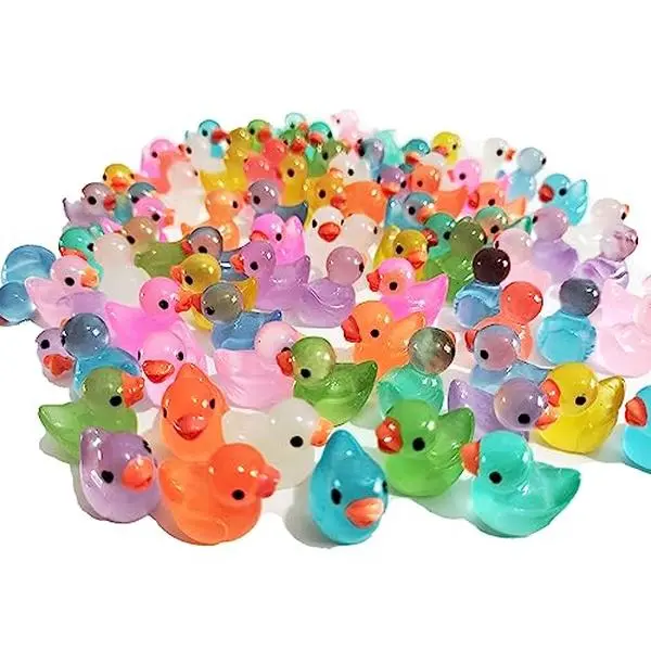 60 Pcs Mini Resin Ducks Luminous Tiny Ducks Miniature Duck Glow in The Dark for DIY Garden Dollhouse Duck Accessories Micro Landscape Aquarium Party Decor